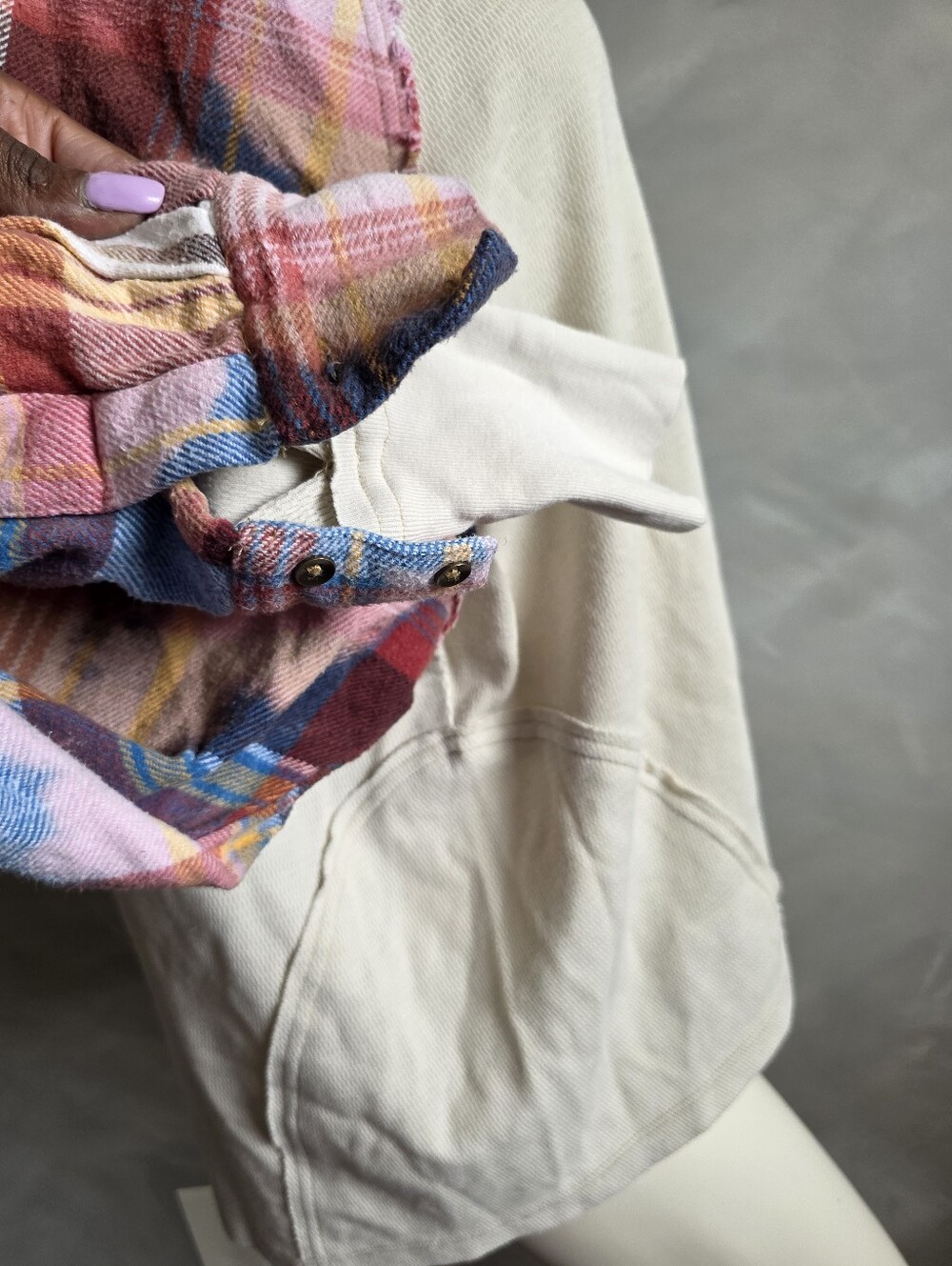 We The Free Isabelle Thermal Plaid Distressed Sleeve Popover Top XS - Picture 7 of 14